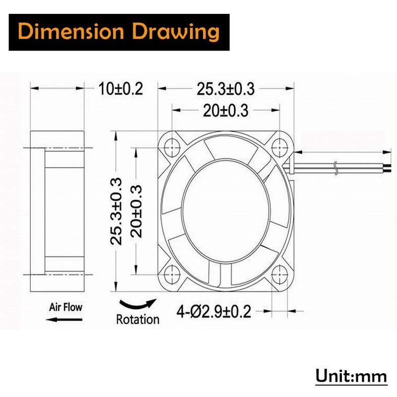 GDSTIME 25mm x 25mm x 10mm 5v Small DC Brushless Cooling Fan - Image 4
